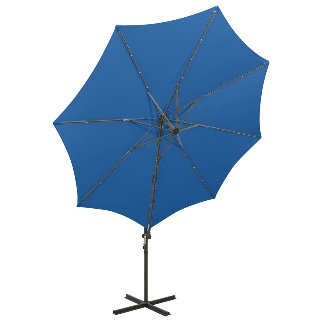 vidaXL Parasol de jardin en porte-à-faux et mât et lumières LED