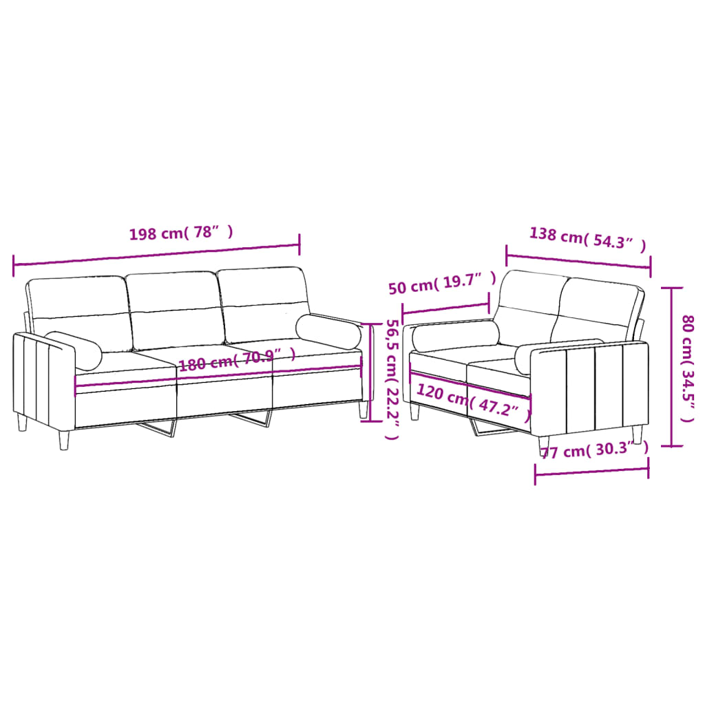 vidaXL Ensemble de canapés 2 pcs avec coussins taupe tissu