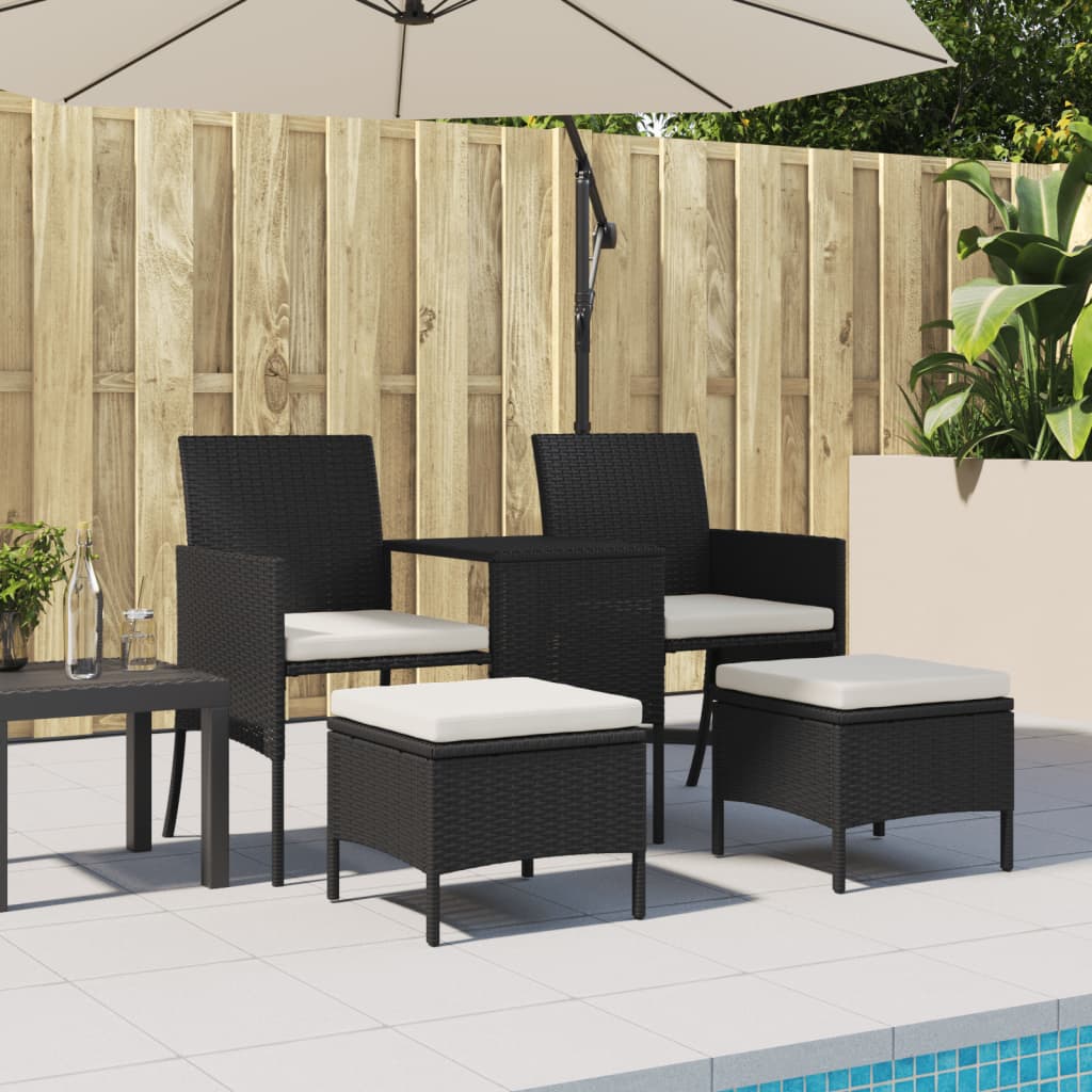 vidaXL Canapé de jardin 2 places avec table et tabourets noir rotin