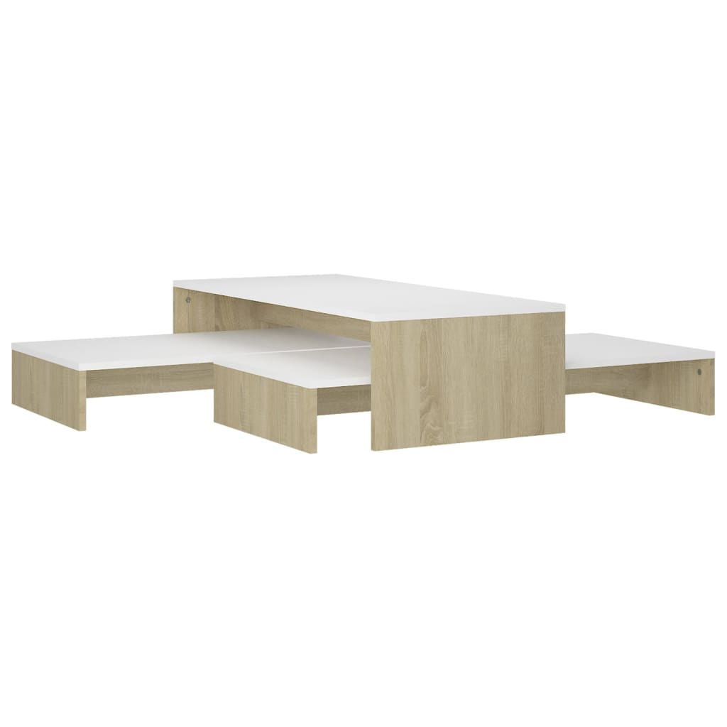vidaXL Ensemble tables basses gigognes Blanc et chêne 100x100x26,5 cm