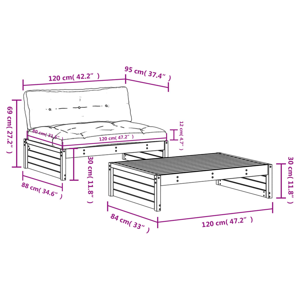 vidaXL Salon de jardin 2 pcs avec coussins bois massif douglas