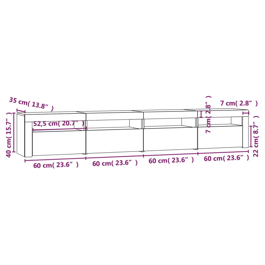 vidaXL Meuble TV avec lumières LED Chêne fumé 240x35x40 cm