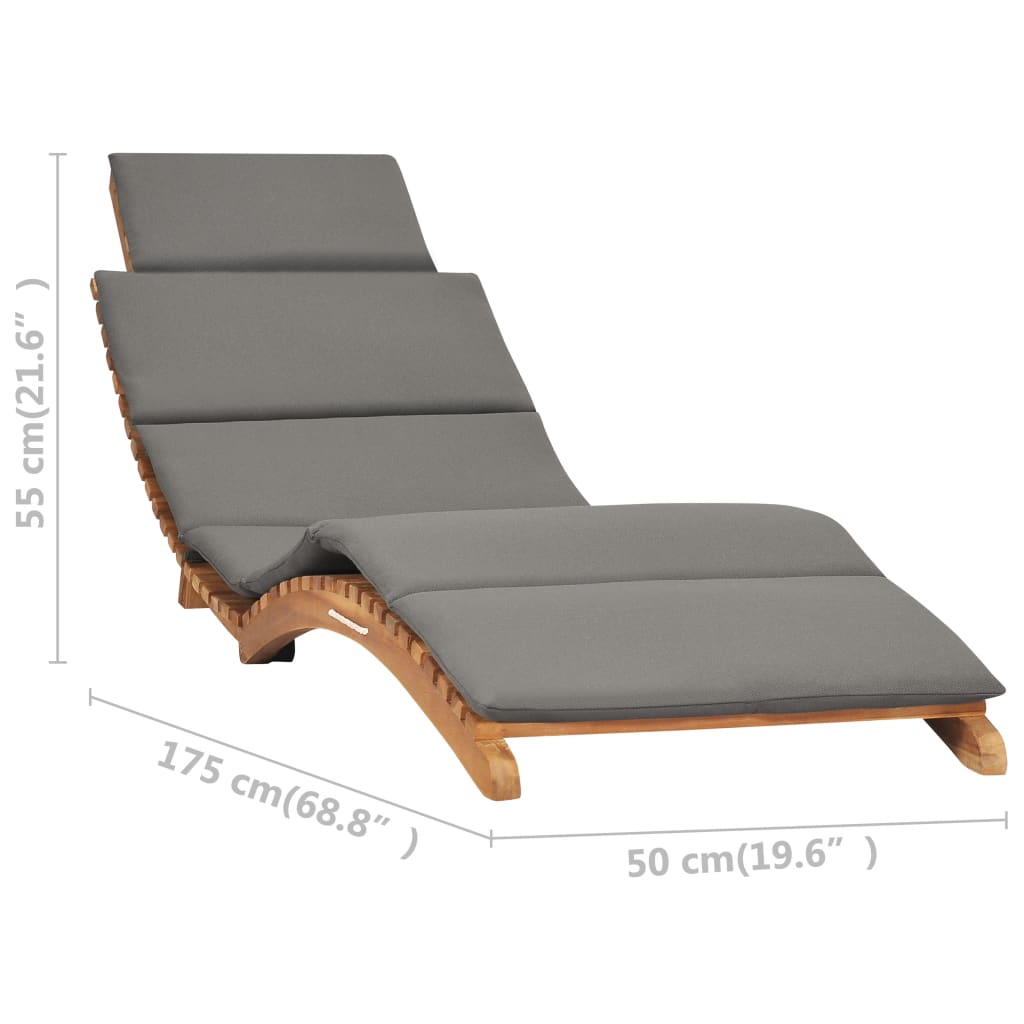 vidaXL Chaise longue pliable avec coussin gris foncé Bois de teck