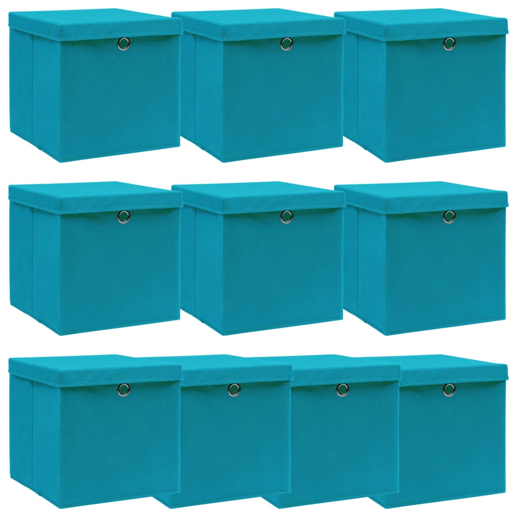 vidaXL Boîtes de rangement et couvercles 10 pcs Bleu 32x32x32 cm Tissu