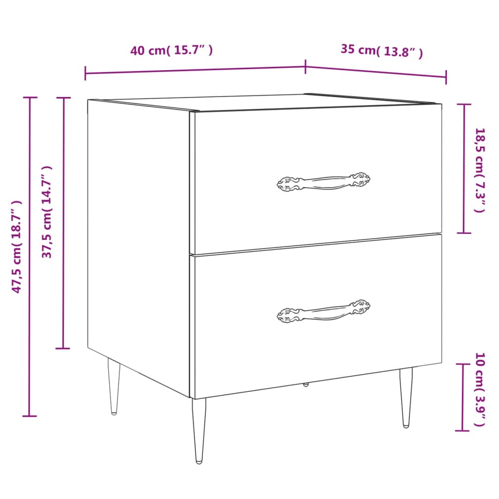 vidaXL Table de chevet noir 40x35x47,5 cm bois d’ingénierie