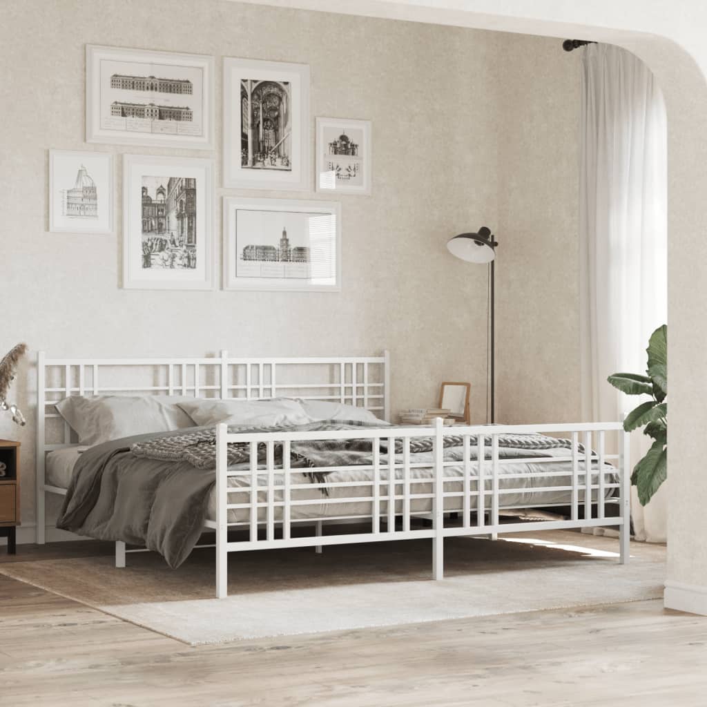 vidaXL Cadre de lit métal avec tête de lit/pied de lit blanc 183x213cm