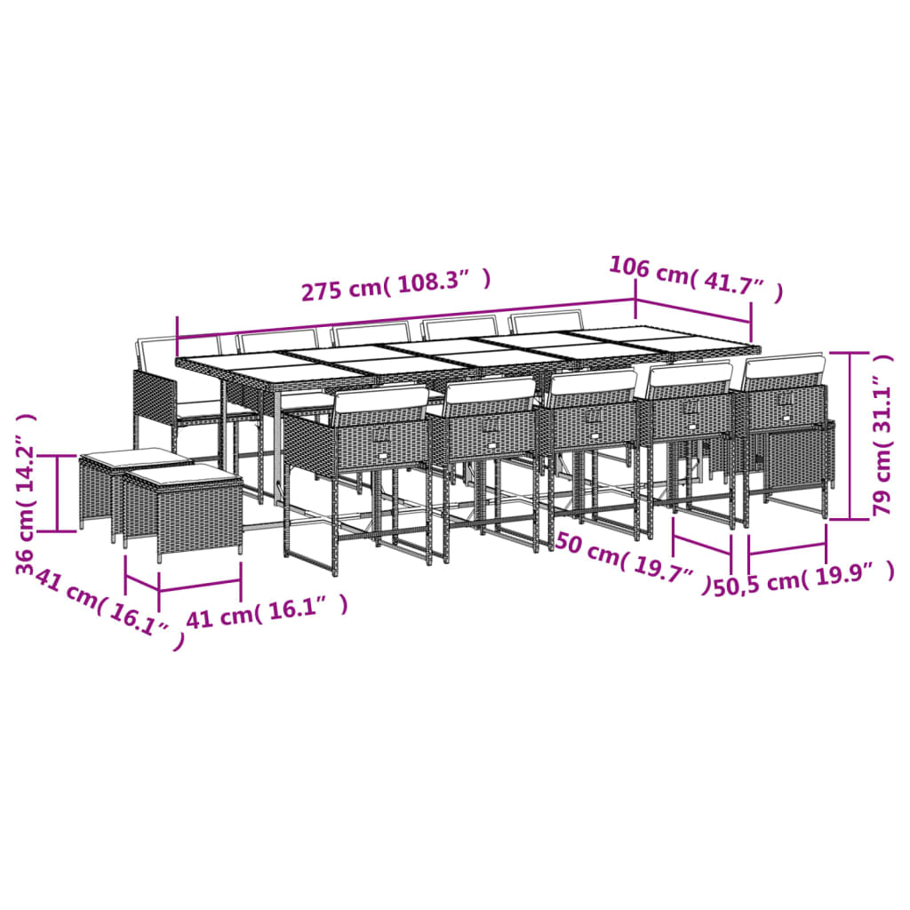 vidaXL Ensemble à manger de jardin et coussins 15 pcs mélange beige