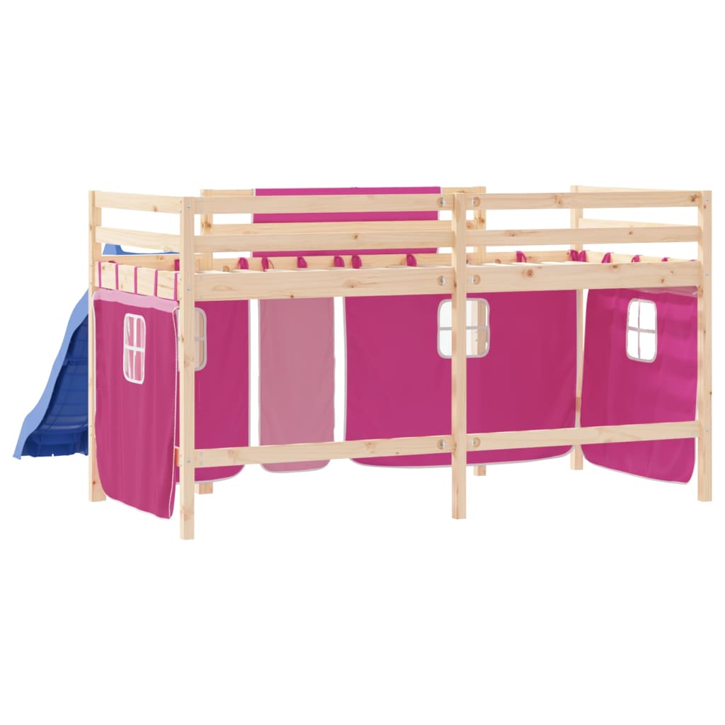 vidaXL Lit mezzanine enfants et rideaux rose 80x200cm bois pin massif