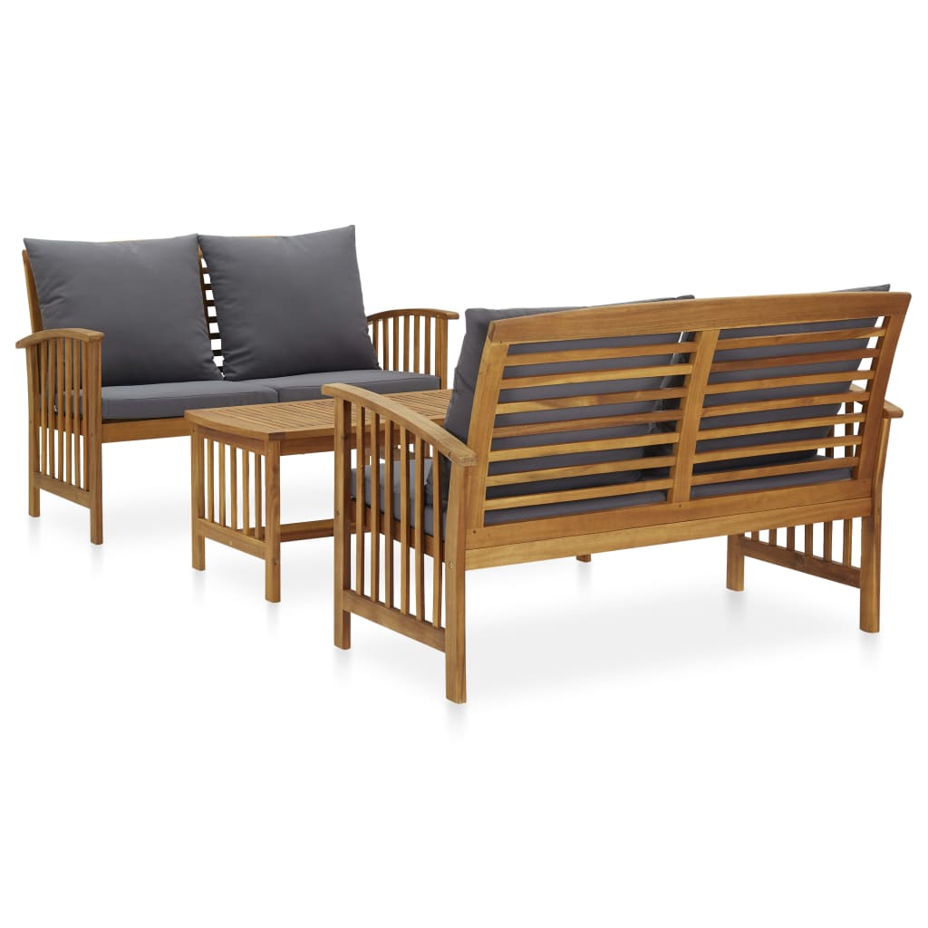 vidaXL Salon de jardin 3 pcs avec coussins Bois d'acacia massif