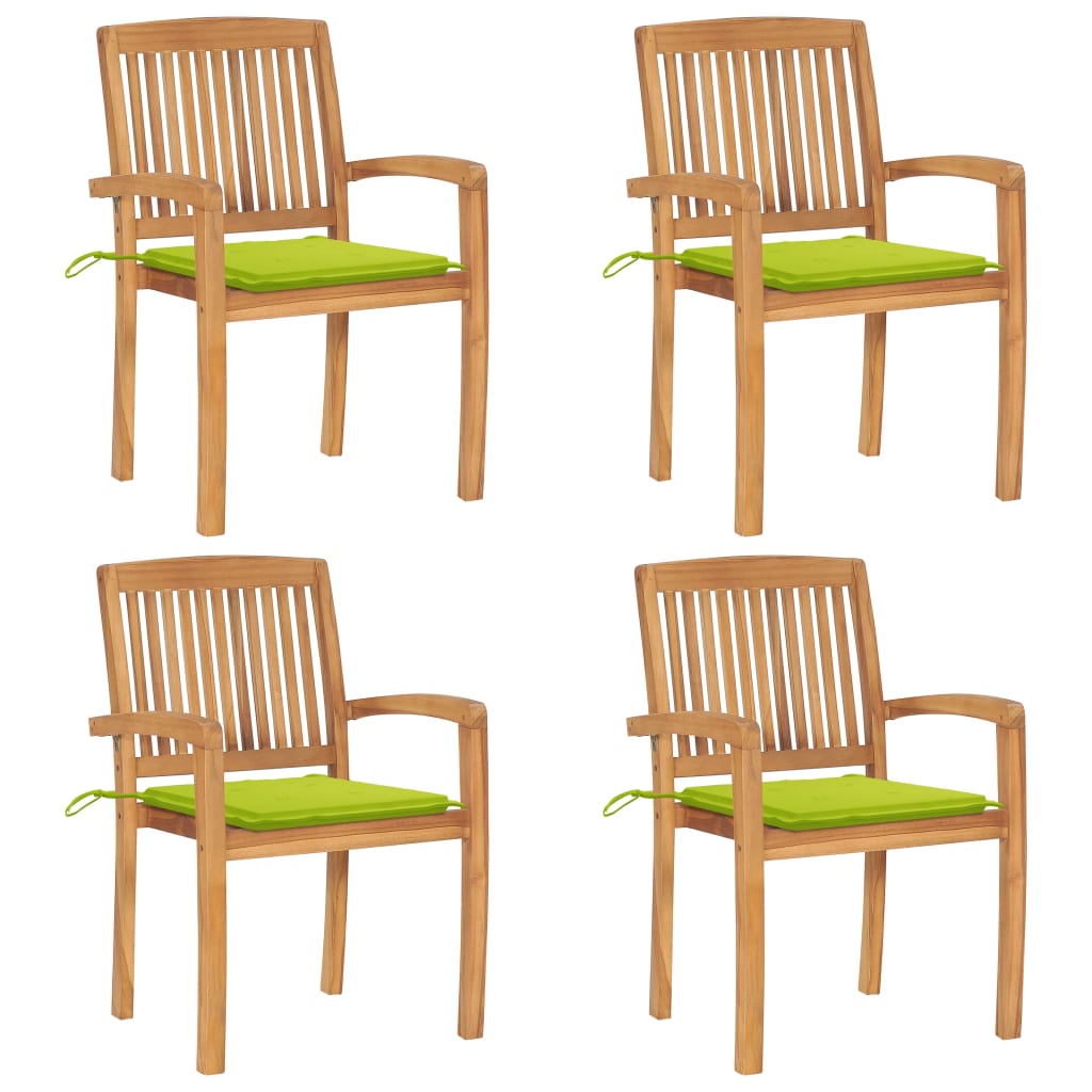 vidaXL Chaises de jardin empilables avec coussins lot de 4 Teck solide