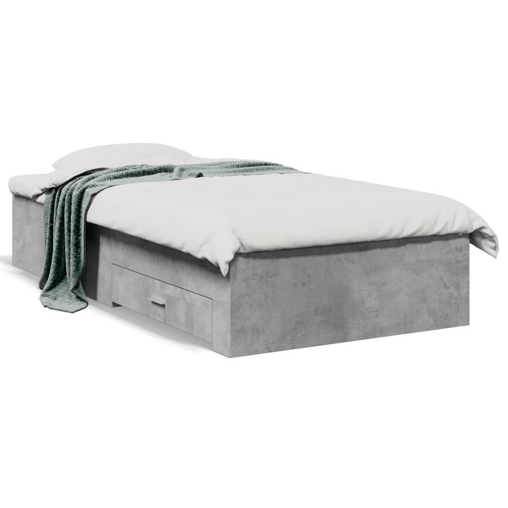 vidaXL Cadre de lit et tiroirs gris béton 75x190 cm bois d'ingénierie