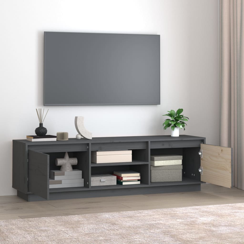 vidaXL Meuble TV Gris 140x35x40 cm Bois de pin massif