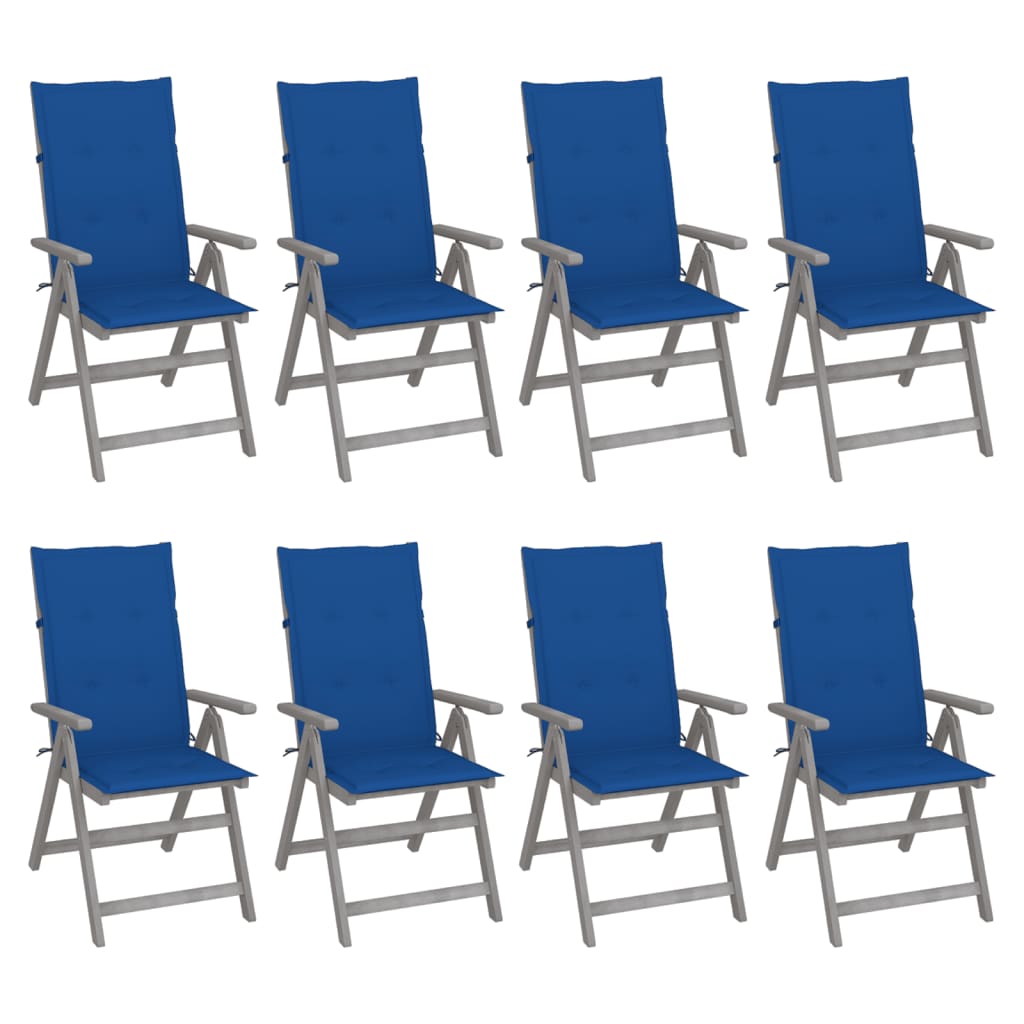 vidaXL Chaises inclinables de jardin et coussins lot de 8 Gris Acacia