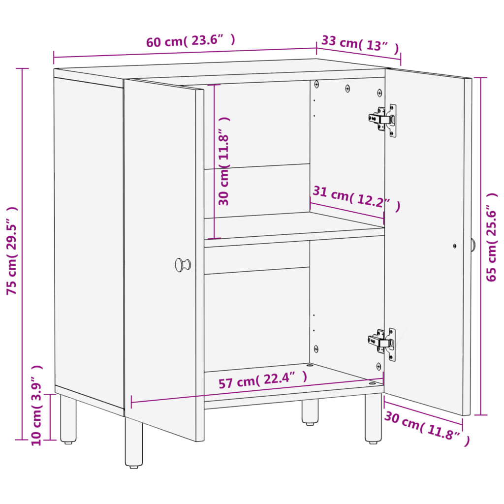 vidaXL Armoire latérale noir 60x33x75 cm bois massif de manguier