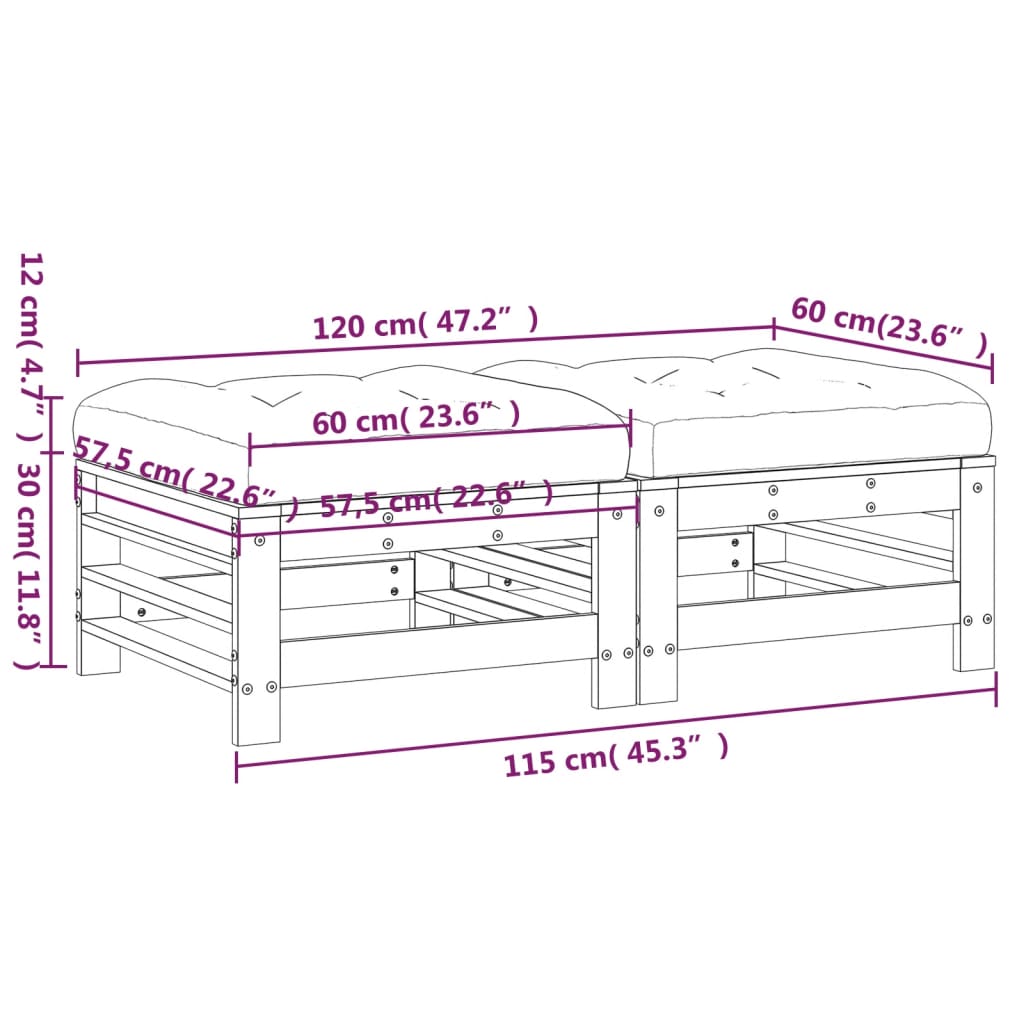 vidaXL Repose-pieds de jardin et coussins lot de 2 bois massif douglas