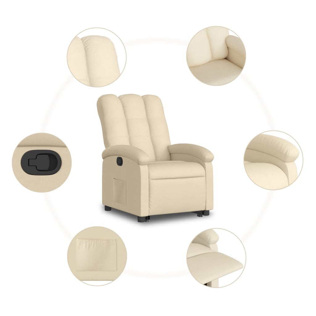 vidaXL Fauteuil inclinable Crème Tissu