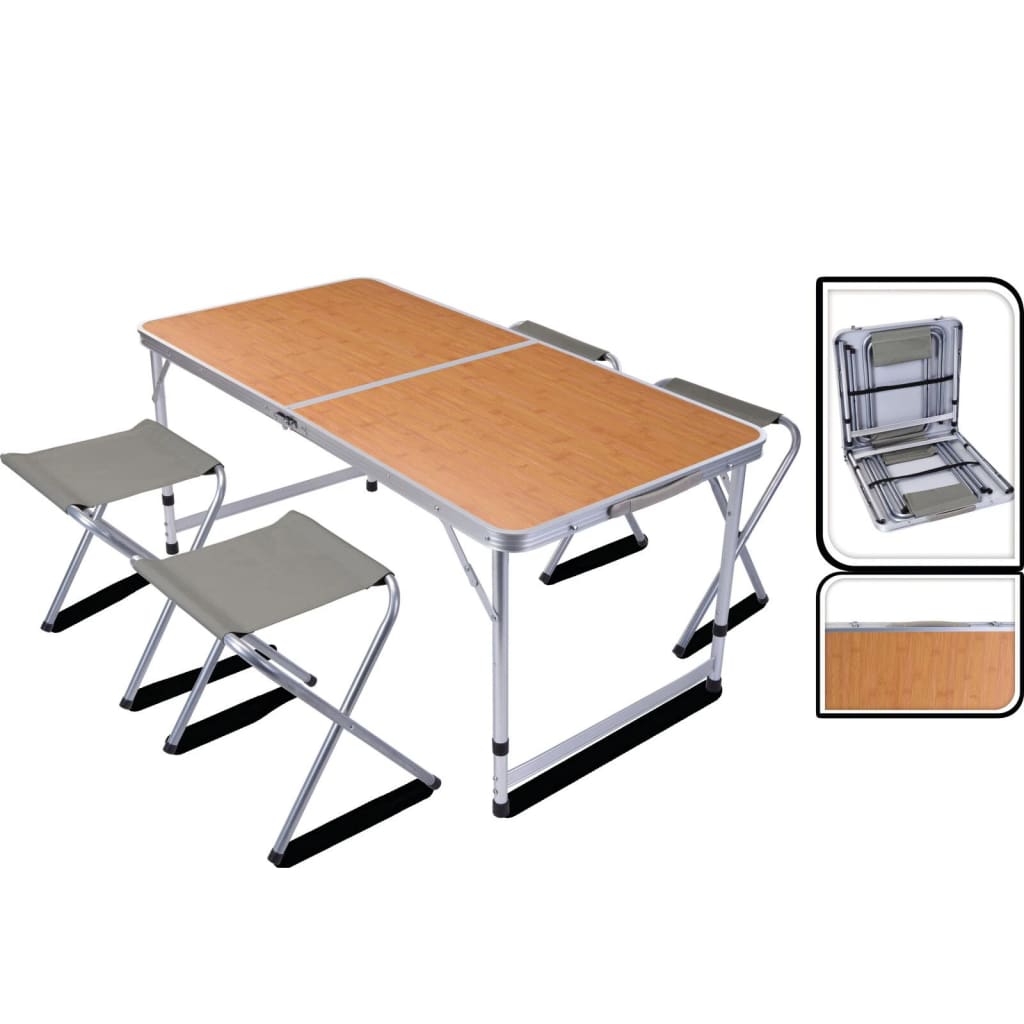 Redcliffs Table de camping pliable avec 4 chaises 120x60x70 cm Marron