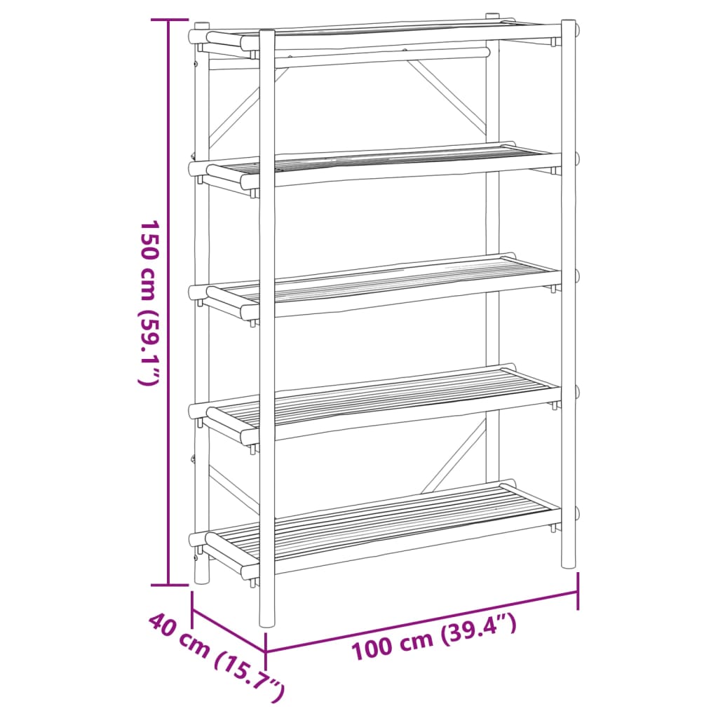 vidaXL Étagère à 5 niveaux 100x40x150 cm bambou