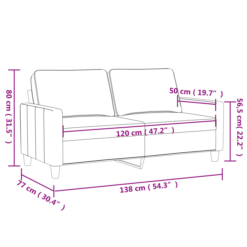 vidaXL Canapé à 2 places Crème 120 cm Velours