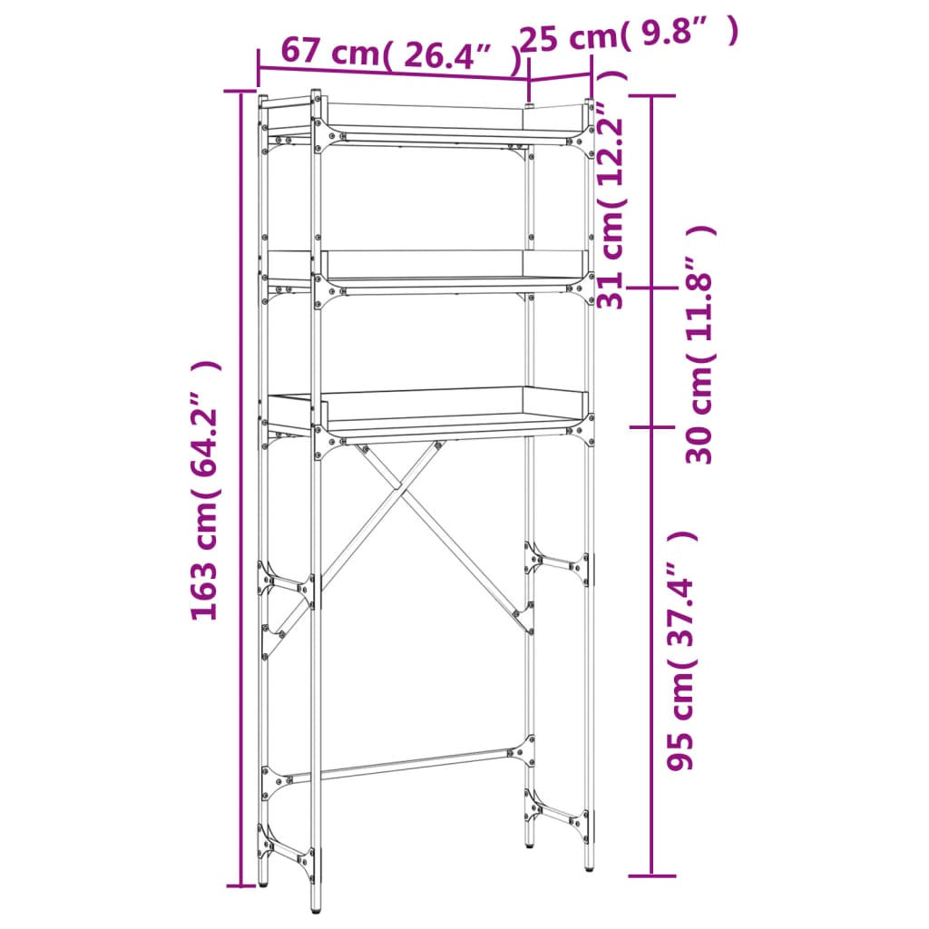 vidaXL Étagère de lave-linge chêne fumé 67x25x163 cm bois d'ingénierie