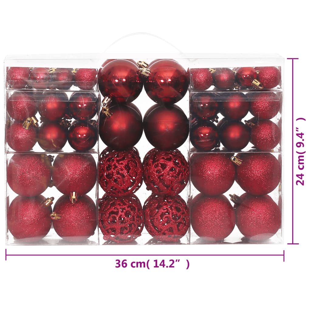vidaXL Boules de Noël 100 pcs rouge bordeaux 3 / 4 / 6 cm