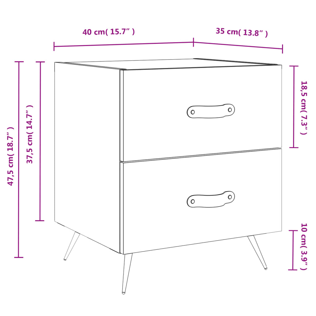 vidaXL Table de chevet gris béton 40x35x47,5 cm bois d’ingénierie