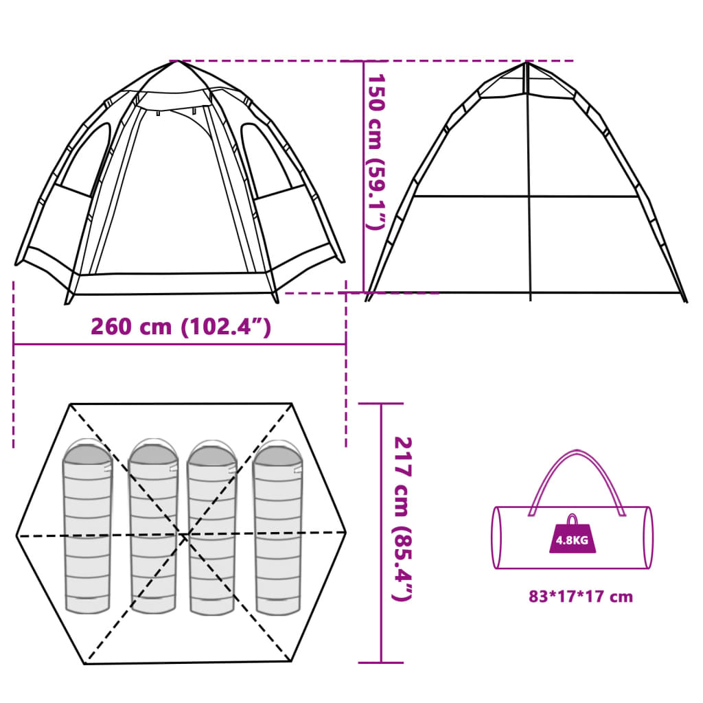 vidaXL Tente de camping cabine 4 personnes bleu libération rapide