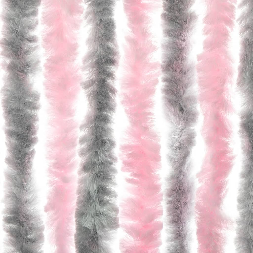 vidaXL Rideau anti-mouches gris argenté et rose 100x200 cm chenille