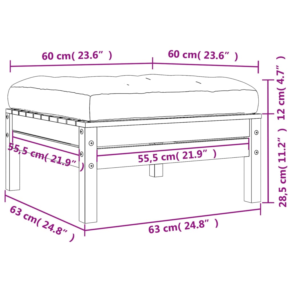 vidaXL Repose-pieds de jardin avec coussins lot de 2 bois massif pin