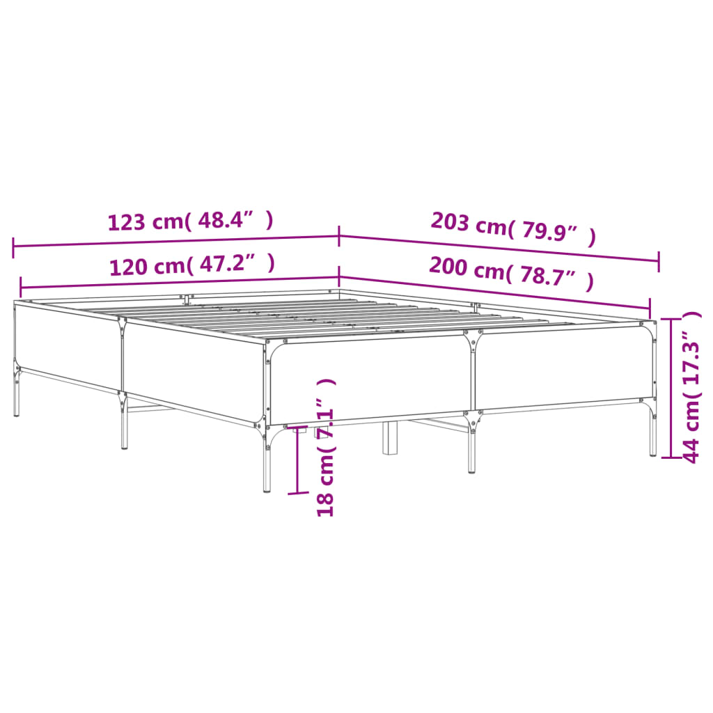 vidaXL Cadre de lit sans matelas sonoma gris 120x200 cm