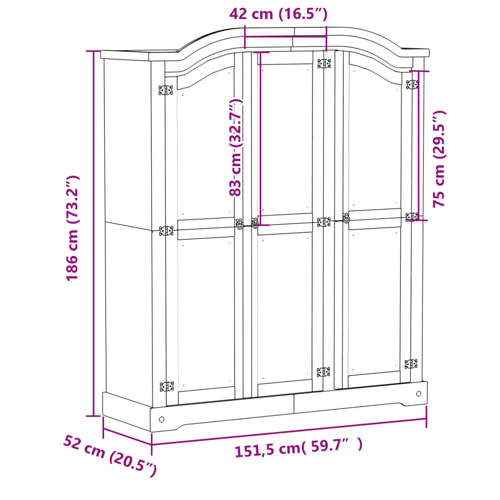 vidaXL Garde-robe Corona blanc 151,5x52x186 cm bois de pin massif