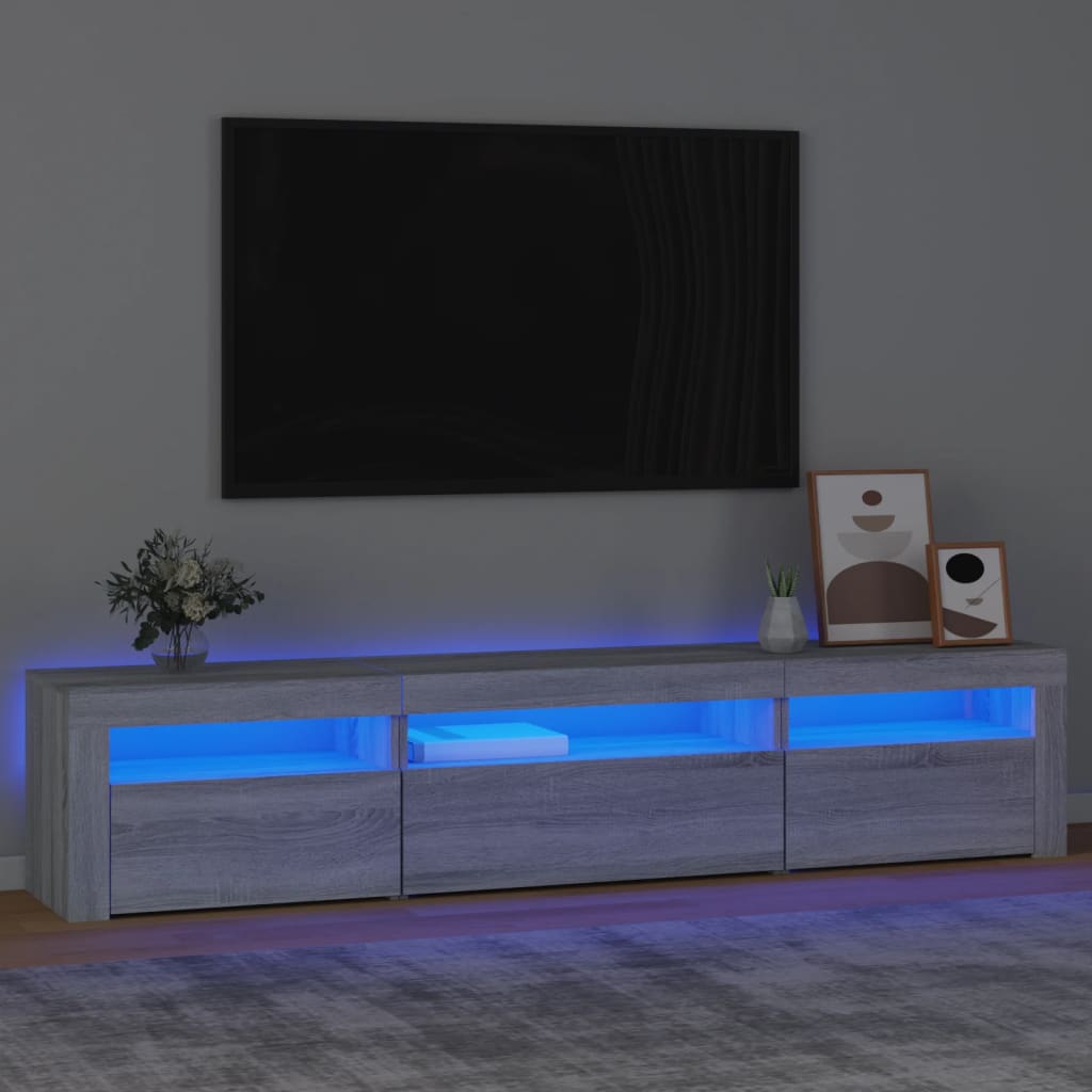 vidaXL Meuble TV avec lumières LED Sonoma gris 195x35x40 cm