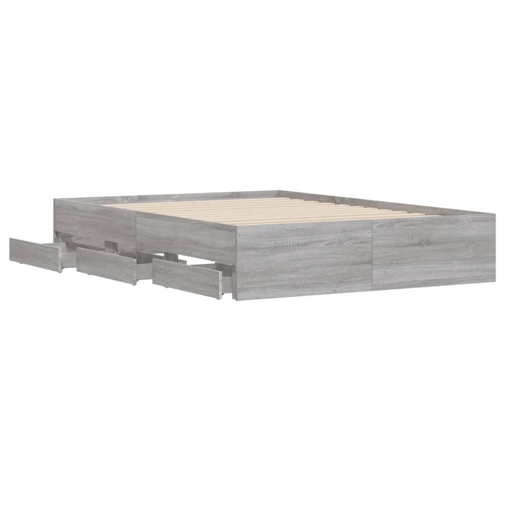 vidaXL Cadre de lit et tiroirs sonoma gris 120x190 cm bois ingénierie