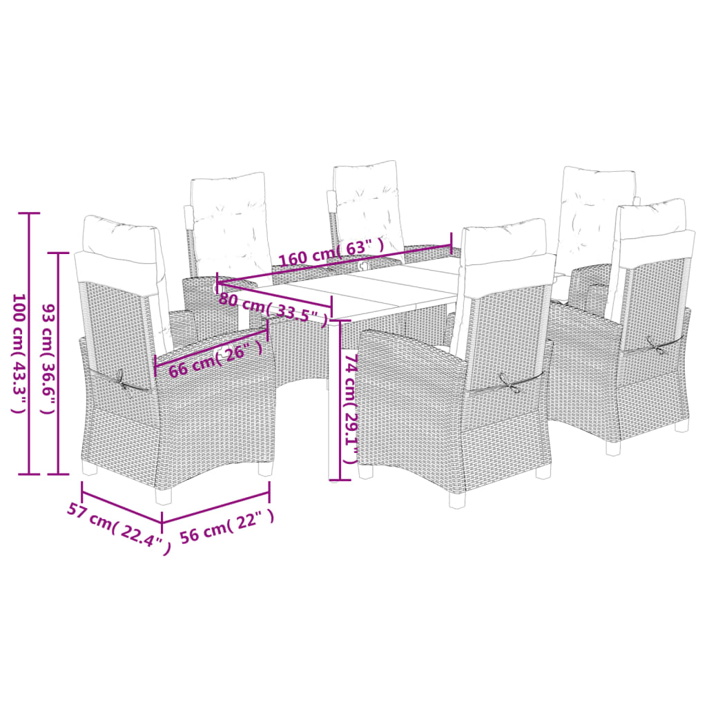 vidaXL Ensemble à manger de jardin coussins 7pcs Noir Résine tressée