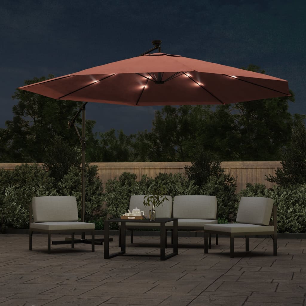 vidaXL Parasol déporté avec lumières LED Terre cuite 350 cm