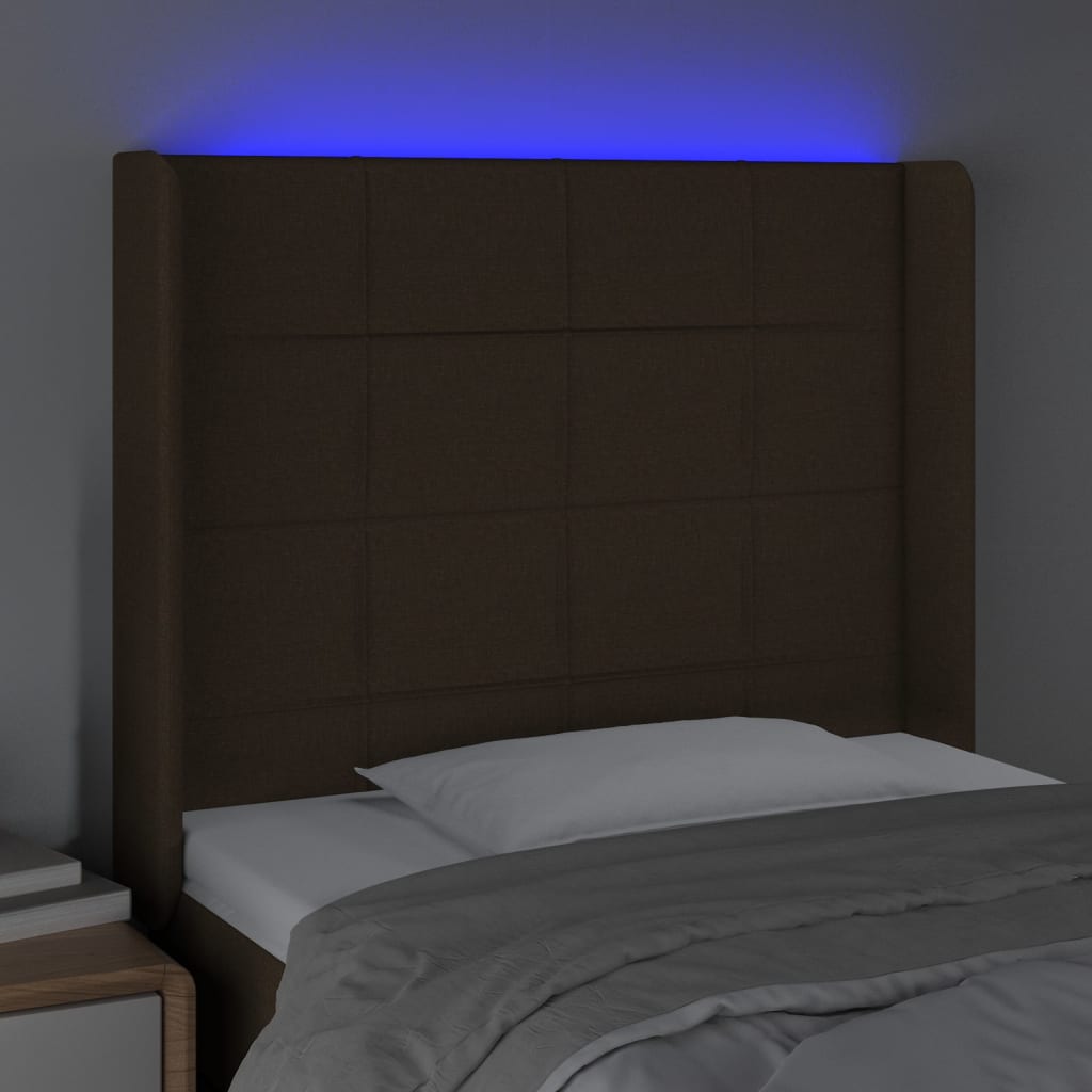 vidaXL Tête de lit à LED Marron foncé 83x16x118/128 cm Tissu