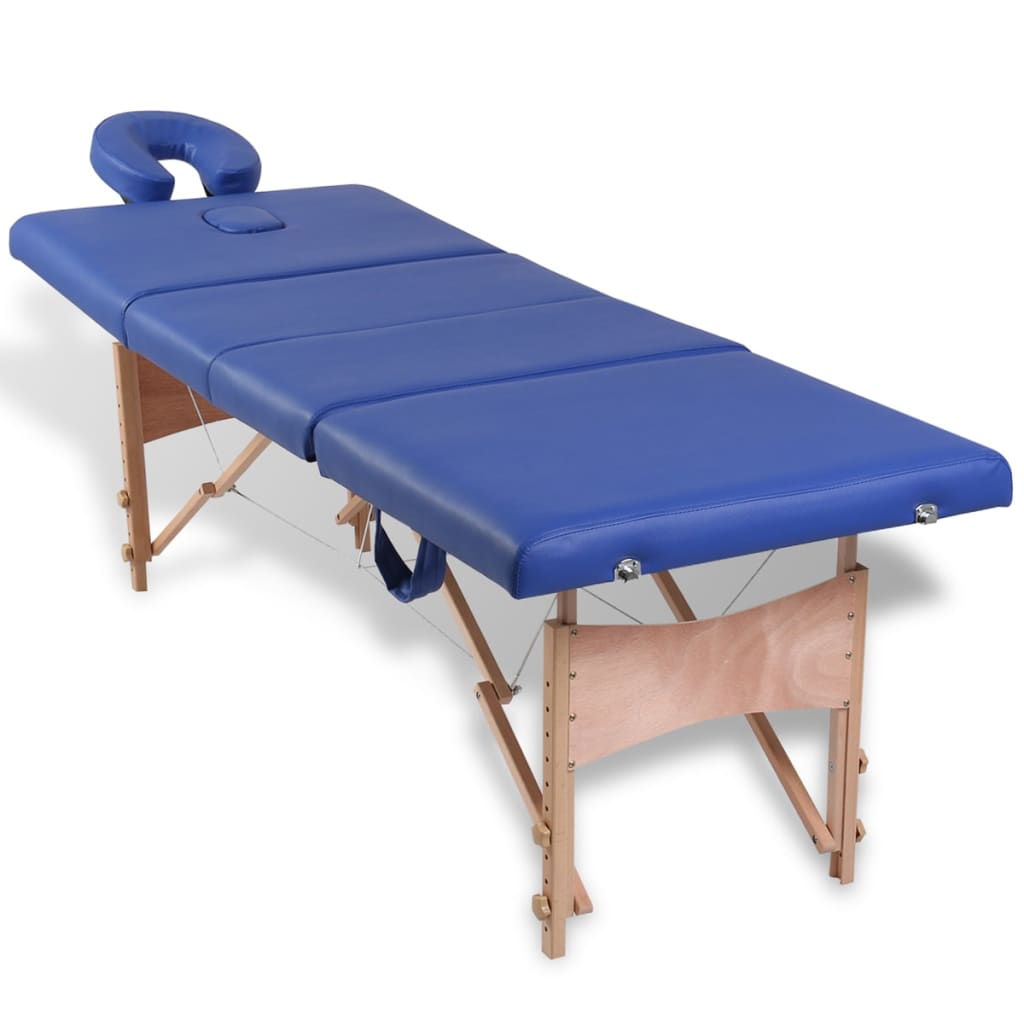 vidaXL Table pliable de massage Bleu 4 zones avec cadre en bois