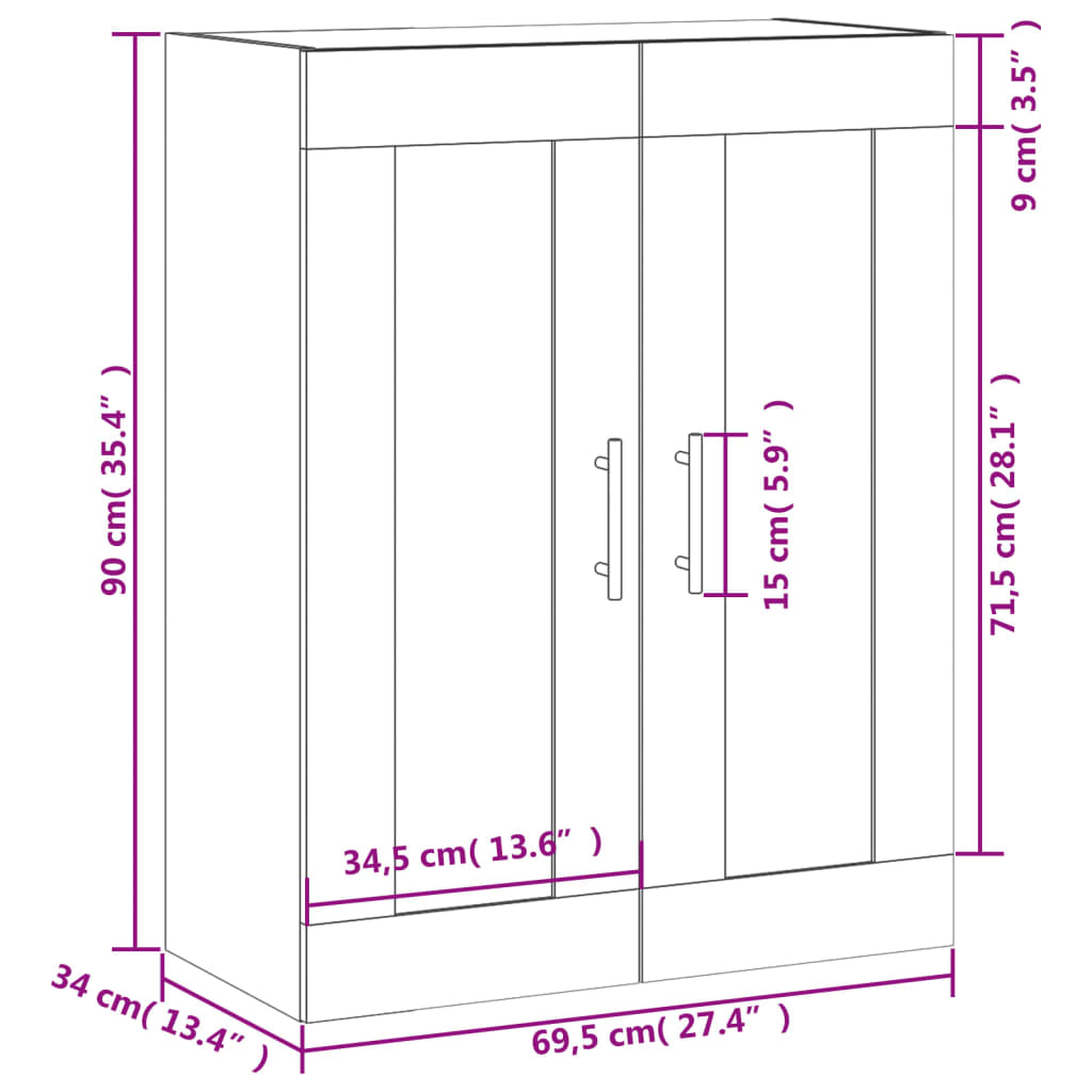 vidaXL Armoire murale chêne marron 69,5x34x90 cm bois d'ingénierie