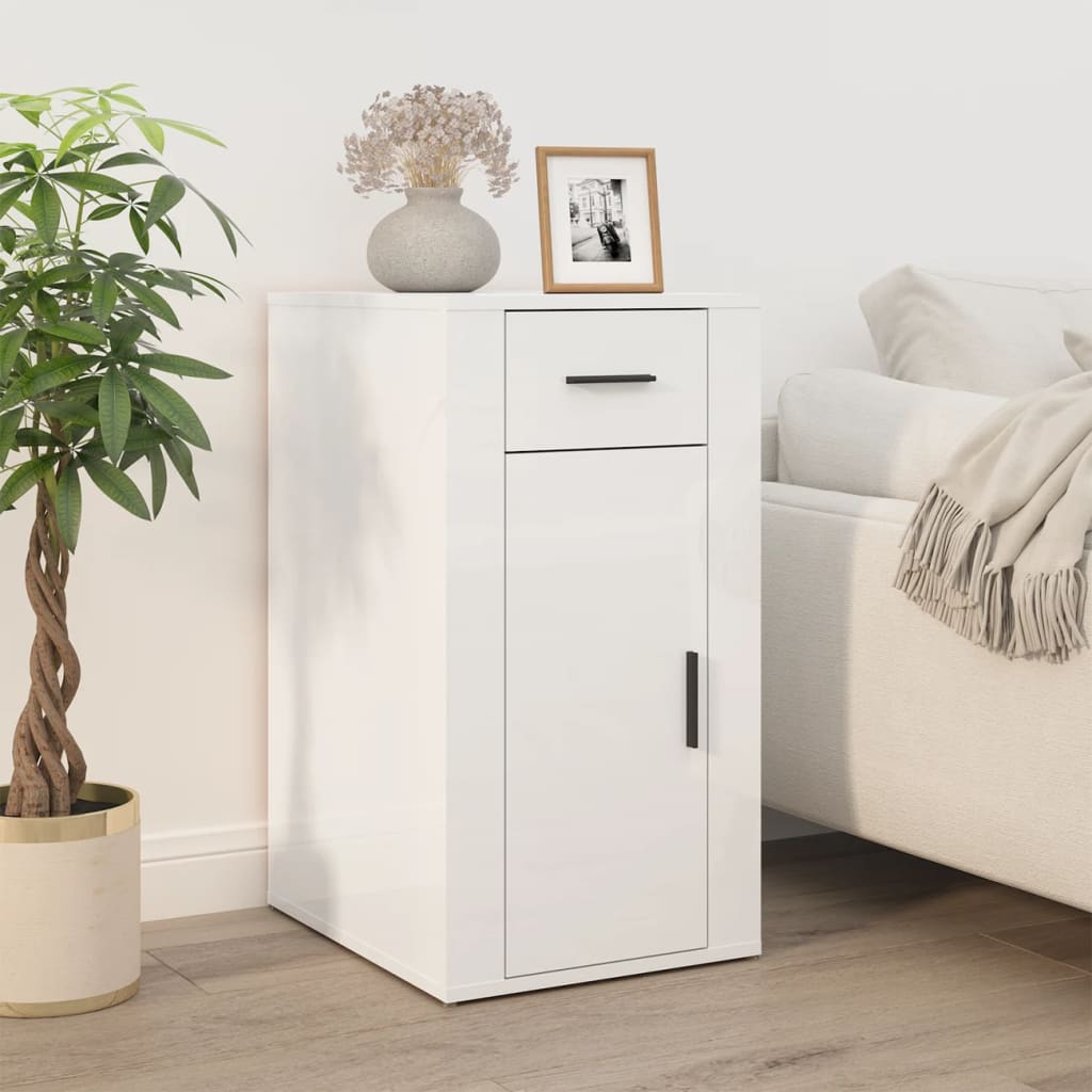 vidaXL Bureau avec armoire blanc brillant bois d'ingénierie