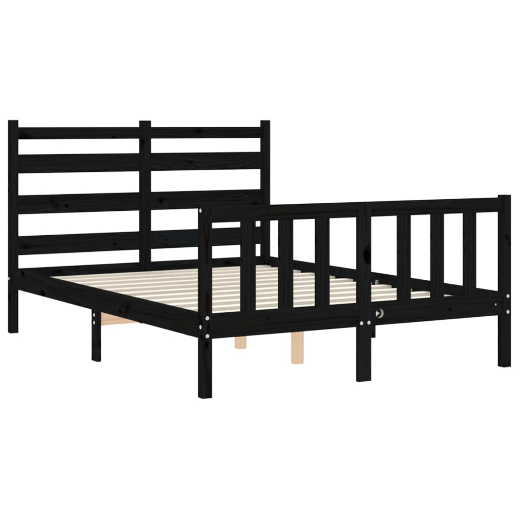 vidaXL Cadre de lit avec tête de lit noir double bois massif