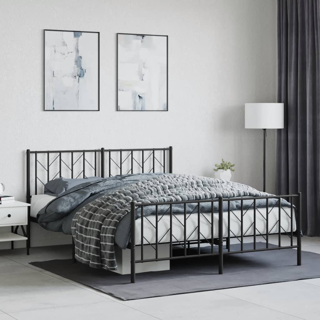 vidaXL Cadre de lit métal sans matelas avec pied de lit noir 150x200cm