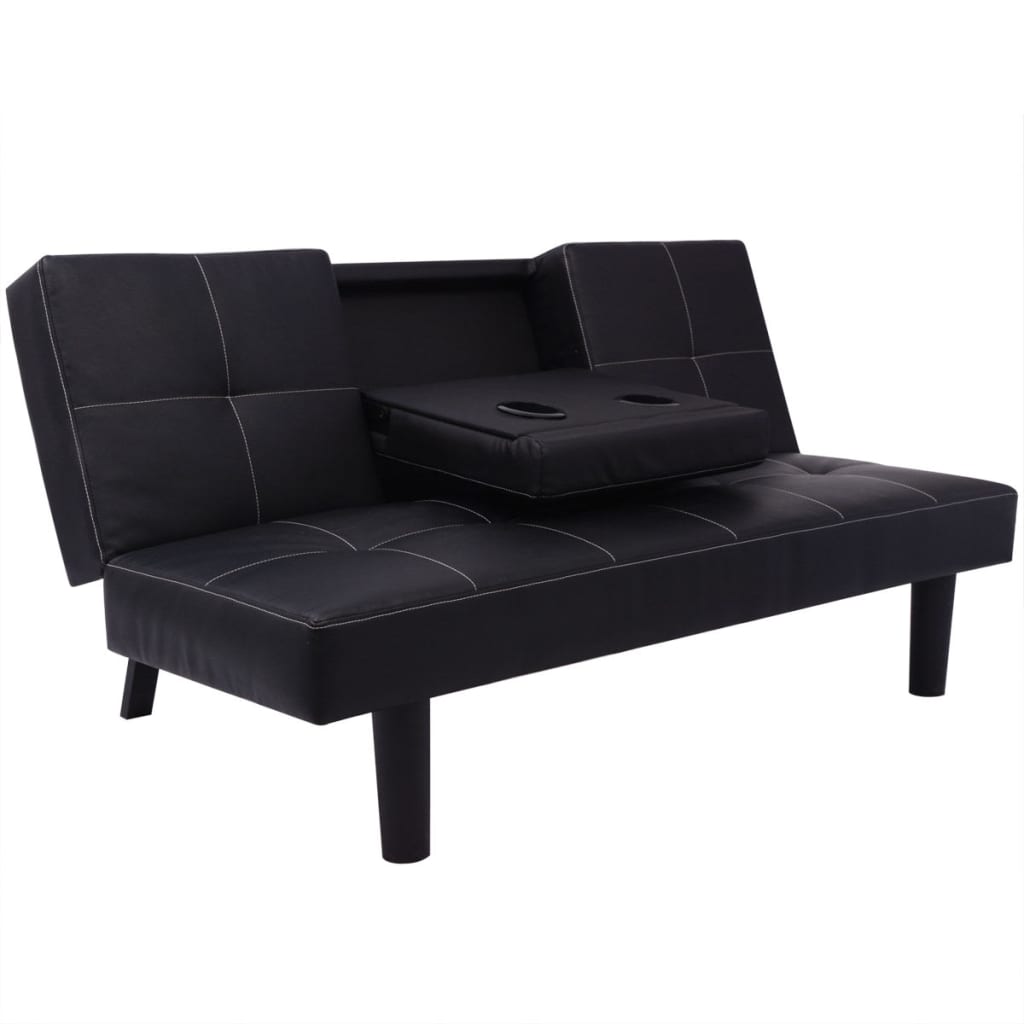 vidaXL Canapé-lit avec table déroulante en cuir artificiel noir