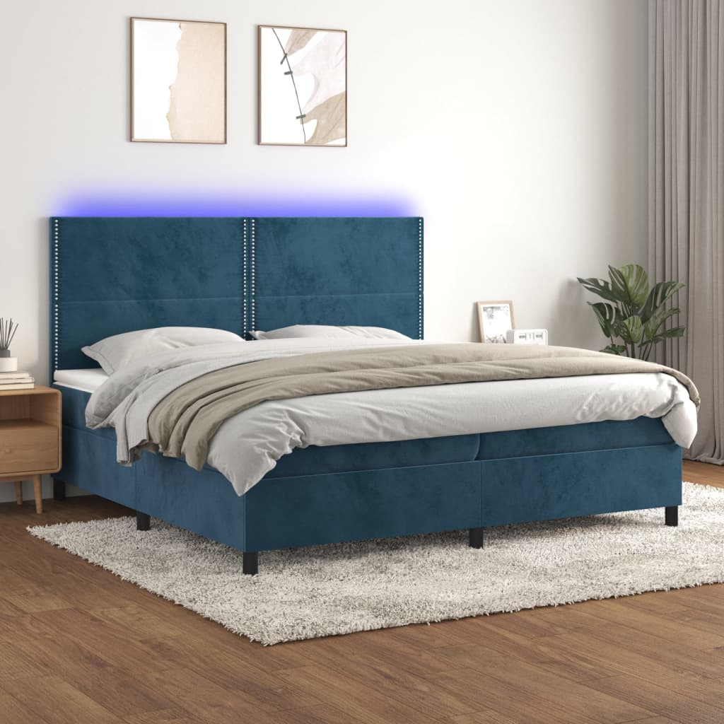 vidaXL Sommier à lattes de lit matelas et LED Bleu foncé 200x200 cm