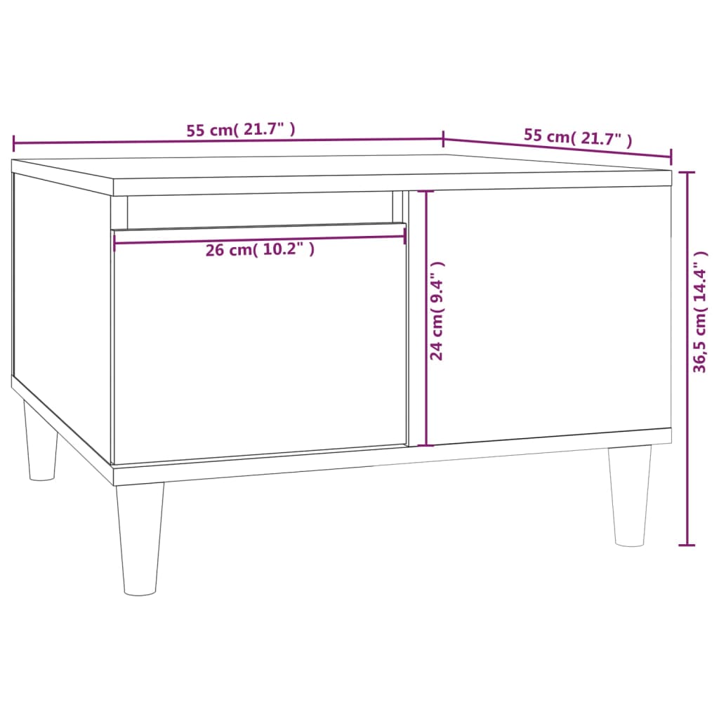 vidaXL Table basse blanc 55x55x36,5 cm bois d'ingénierie