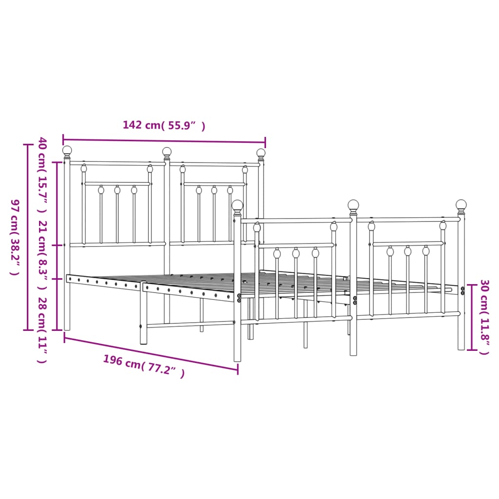 vidaXL Cadre de lit métal sans matelas avec pied de lit noir 135x190cm