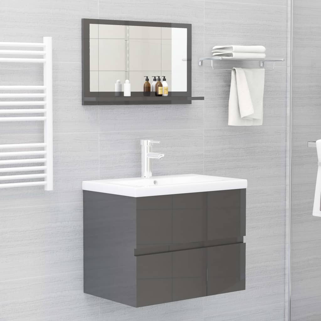 vidaXL Miroir de salle de bain Gris brillant 60x10,5x37 cm Aggloméré