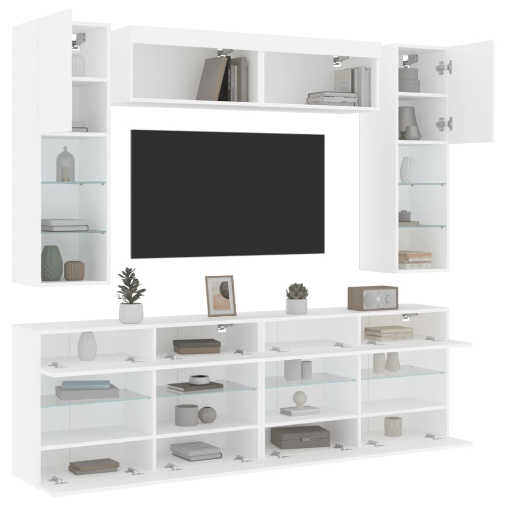 vidaXL Ensemble de meubles TV muraux 6 pcs avec lumières LED blanc