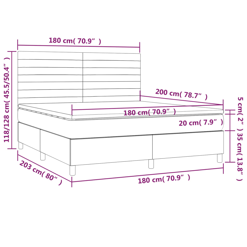 vidaXL Sommier à lattes de lit avec matelas Gris clair 180x200cm Tissu