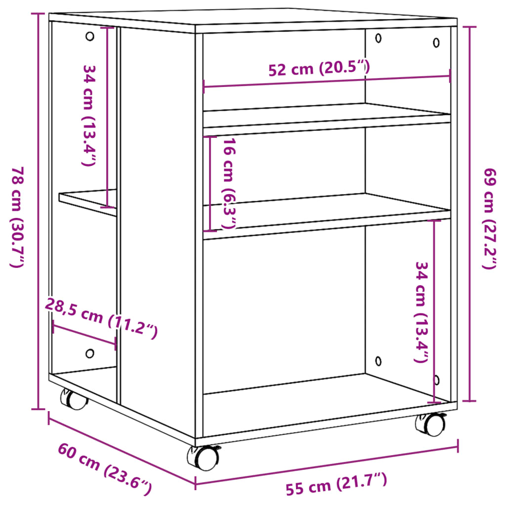 vidaXL Table d'appoint avec roues chêne marron bois d'ingénierie