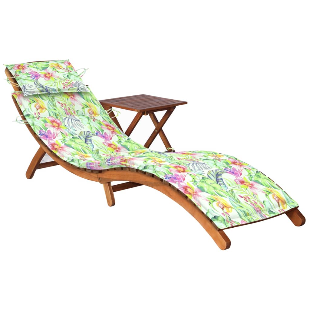 vidaXL Chaise longue de jardin avec table et coussin Bois d'acacia